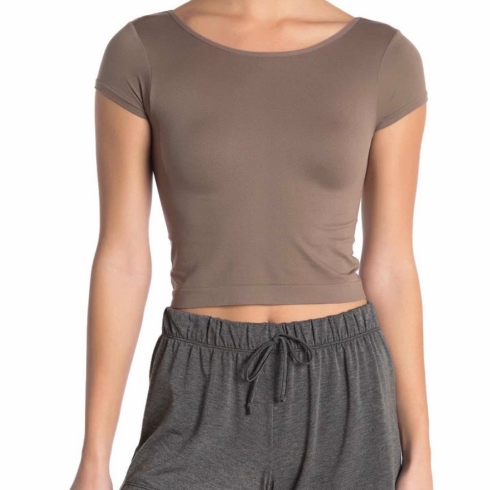 Free People Short Cap Sleeve Seamless T Shirt, Taupe XS/S, NWT